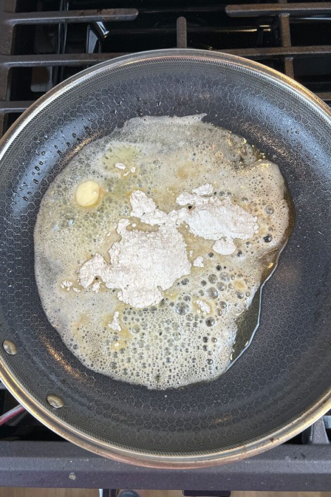 Pan with melted butter and dry flour in the center