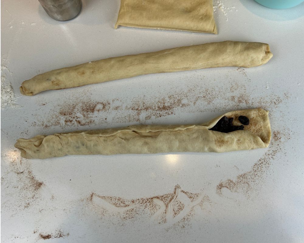 Partially rolled cinnamon raising Homemade Challah